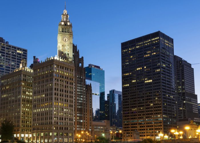 View in Chicago with morning light, USA.